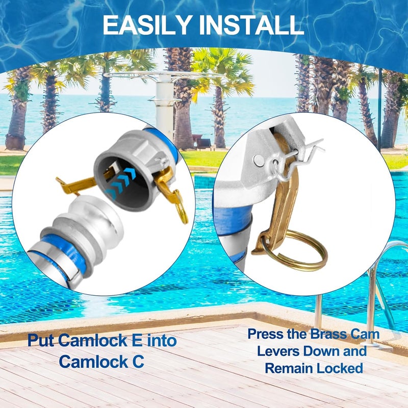 Picatu 1.5" x 50 ft Backwash Hose for Swimming Pools, Heavy Duty PVC Water Lay Flat Discharge Hose,Durable Pool Drain Hose with Aluminum Camlock C and E Fittings for Pump And Filters - Image 4